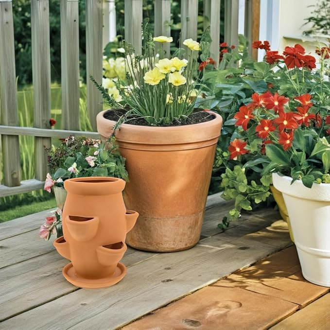 VICASKY Strawberry Planter Pot Tower Planters Outdoor Plants Terracotta Hen Chicks Pots Shaped Green Stalk Plant Stoneware Embossed Succulents Orchids Decorative Vertical Gardening Balconies