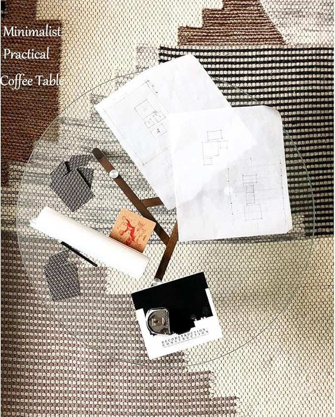 Round Tempered Glass End Table, Round Mid Century Coffee Table, Minimalist Small Coffee Table for Small Spaces Living Room Office, with Triskele Walnut Wood Legs (23.6" D x 17.7" H)