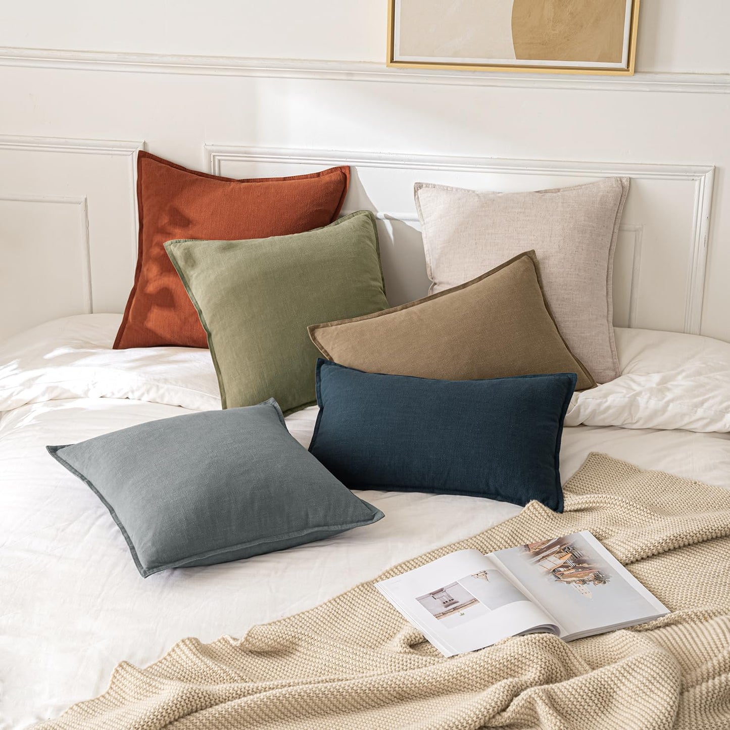 MIULEE Decorative Linen Lumbar Pillow Covers 12x20 Inch Khaki Boho FarmhouseNeutral Couch Throw Pillows for Bed Pack of 2 Accent Modern Pillowcase Sofa Livingroom Home Decor