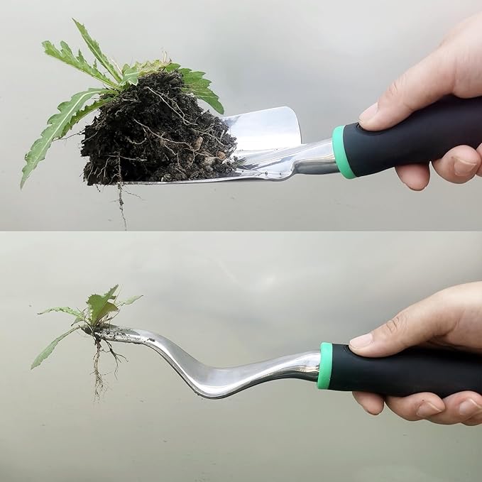 Garden Tools Set, 5 Piece Aluminum Hand Tool Kit with Ergonomic Handle, Heavy Duty Gardening Tools Include Hand Trowel, Transplant Trowel, Hand Rake, Weeder and Shears (Green)