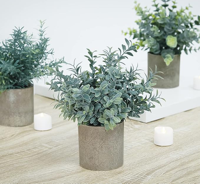 Fake Plants,3Pack Small Artificial Plants Mini Potted Faux Plants Indoor For Home Decor,Eucalyptus Greenery Plastic Green Grass Fake Plants for Shelves Desk Bathroom Bedroom Farmhouse Shelf Decor