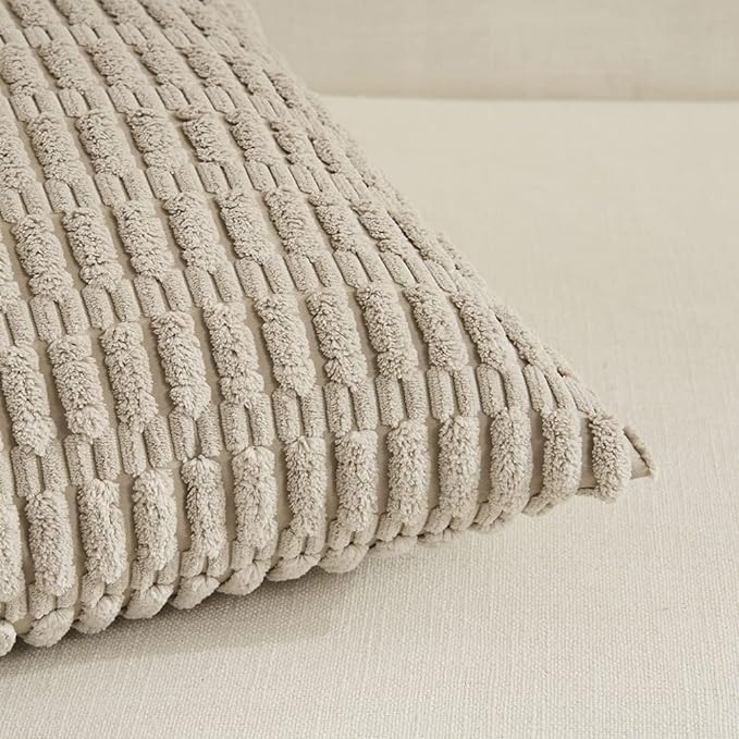 Fancy Homi 4 Packs Taupe Decorative Throw Pillow Covers 12x20 Inch for Living Room Couch Bed, Rustic Modern Farmhouse Boho Home Decor, Soft Plush Corduroy Cute Square Accent Cushion Case 30x50 cm