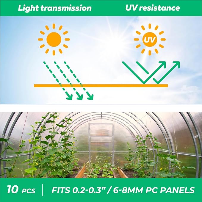 Greenhouses Polycarbonate Greenhouse Panels Connectors - Fit 6mm or 8mm Twin-Wall Polycarbonate Panels, Join 2 Pieces of Panels Together, 4-Foot Length, 10 Pieces (H Connectors 8mm-4ft)