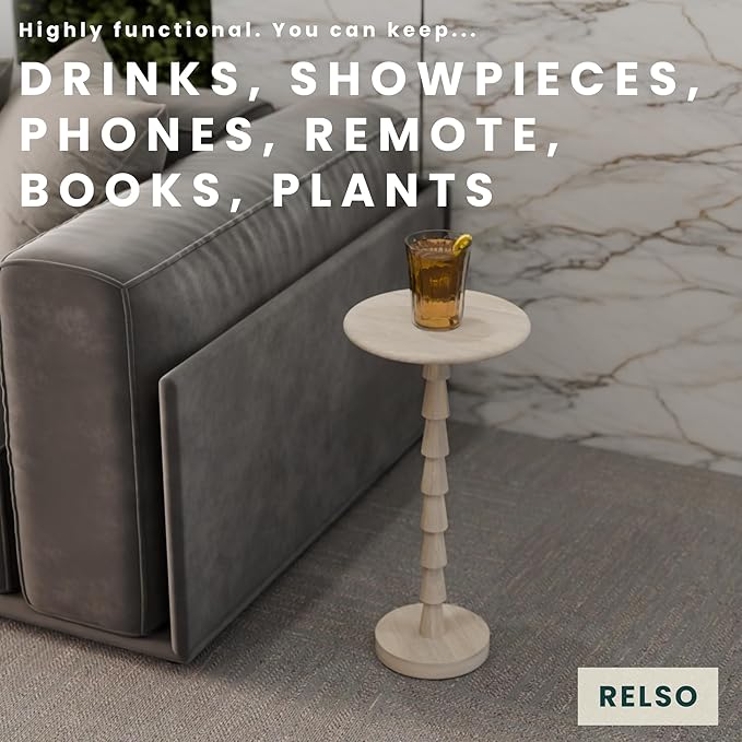 Relso Sakala Solid Mango Wood Drink Table - 24 Inches High, Stylish Side Table, Modern End Table for Living Room, Bedroom Night Stand, Small Folding Coffee Table, Indoor Plant Stand