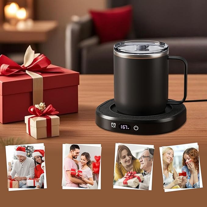 Coffee Mug Warmer & Mug Set for Desk Auto Shut Off, Smart Coffee Warmer & 14oz Cup, Fast Heating Electric Coffee Cup Warmer 4 Temperature Control Setting 8H Timer Candle Tea Beverage Warmer for Coffee
