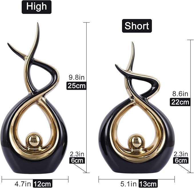 Gold Black Modern Sculpture Table Decorations, Ceramic Knick Knacks Statues for Living Room Decor, Tv Stand and Desk Decor, Suitable for Coffee Tables and Shelf Decorations, Great Gift Idea