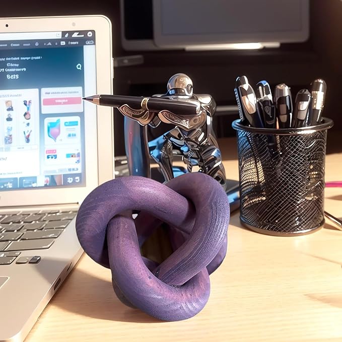 Wood Knot Decor -Coffee Table Decor Shelf Decor Table Books Hand Carved Home Decoration Boho Country Rustic Modern Shabby Chic Style Decor 3 Link Wooden Knot Chain Link Decor (Purple)