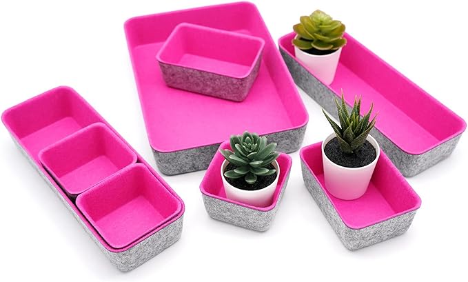 Welaxy desk drawer organizers tray for office suppliers entryway catchall key holder makeup crafts pens decluttering 8-piece fall gift (‎hot pink)