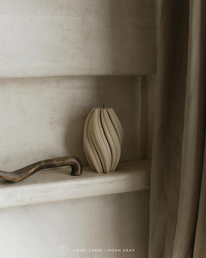LAWA Swirl Candle - Large Beautiful Handmade Pillar Scented Soy Wax Twirl Elegant Bubble Aesthetic Candle Housewarming Gift Home Room Shelf Decor Idea Spiral Moon Gray (Large)