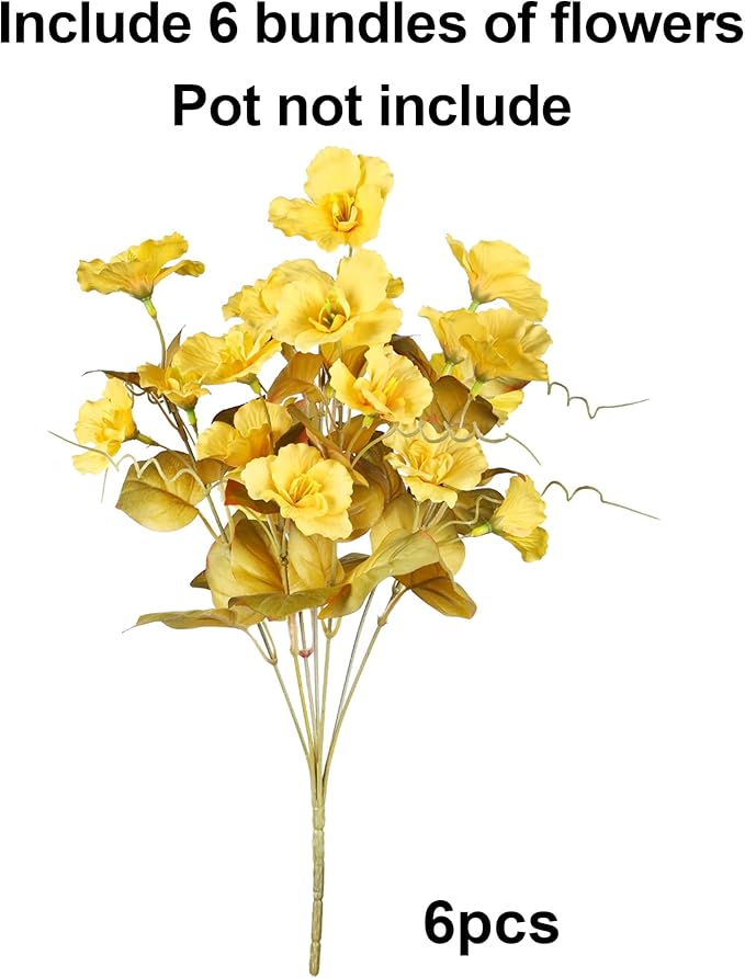 INSPRING Fake Fall Flowers Artificial Mums for Outdoors Autumn Decoration, Faux Silk Flowers Plants Realistic UV Resistant Tropical Flower Artificial for Outside Planter Patio (FYellow, 6 Bundles)