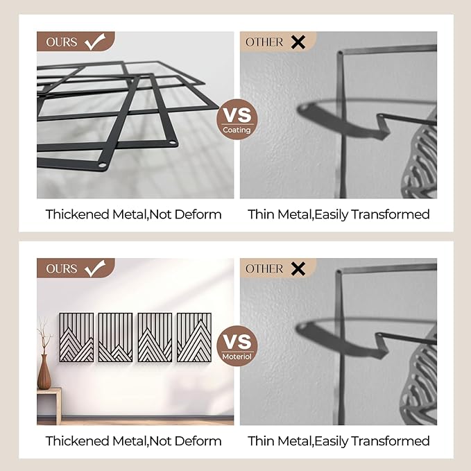 Glamativity 4 Pack Black Abstract Metal Wall Art, Minimalist Décor Single Line Art Wall Décor, 3D Textured Metal Wall Sculptures, for Living Room Bedroom Bathroom Study Room (Mountain Line, M Size 17 x 12'')