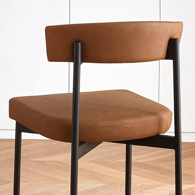 Brown Modern Bar Stools Set of 2, 24 Inch Faux Leather Counter Stools with Curved Backrest, Counter Height Bar Stool for Kitchen Island