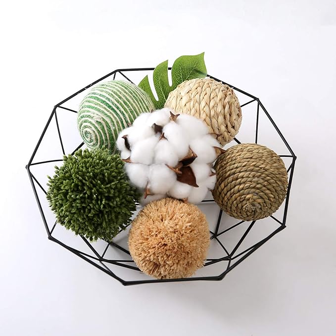 6pcs 3.5inch Woven Wicker Rattan Balls Decorative Ball Twig Orbs Green Orbs Vase Bowl Filler for Tabletop Decor