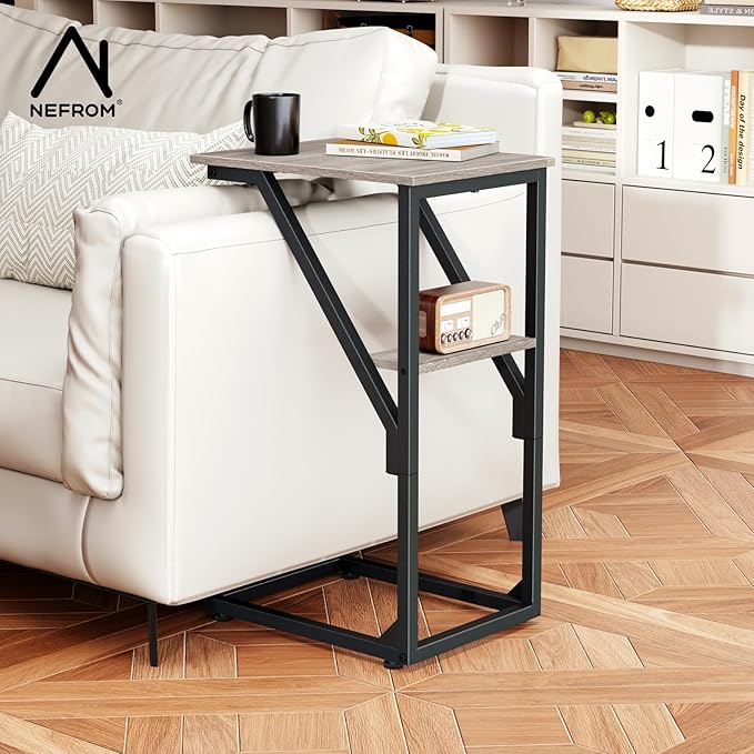 C-Shaped End Table, Small Side Table for Couch, Sofa TV Tray Table for Living Room, Bedroom, Bedside ET-D-GY1