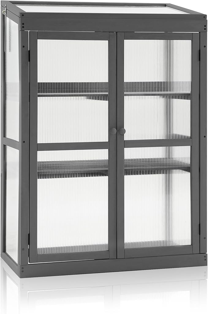 MCombo Wooden Cold Frame Greenhouse, Raised Flower Planter Shelf Protection for Outdoor Indoor Use, 0760 (Dark Grey)