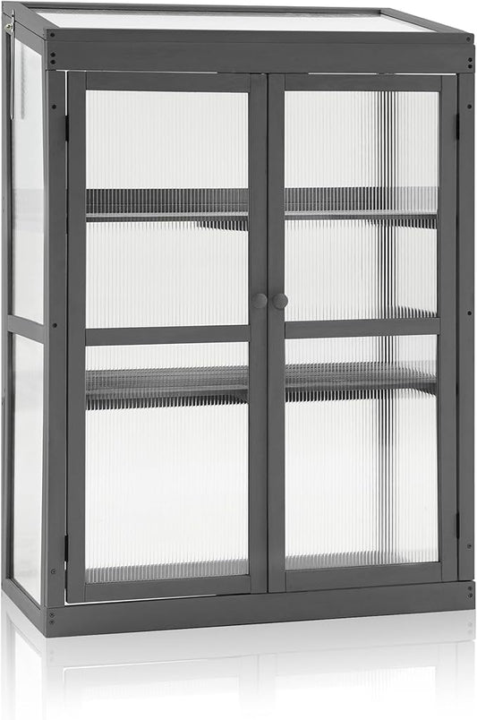 MCombo Wooden Cold Frame Greenhouse, Raised Flower Planter Shelf Protection for Outdoor Indoor Use, 0760 (Dark Grey)