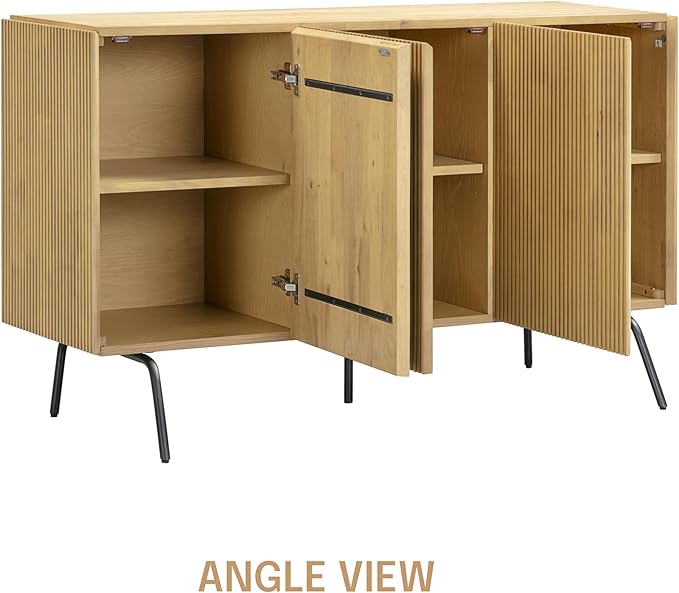 NTC Veil Modern Sideboard with 3 Doors, Buffet Cabinet with Vertical Groove Design and Metal Legs, Storage Cabinet for Living Room, and Hallway, Effortless Assembly, Sand