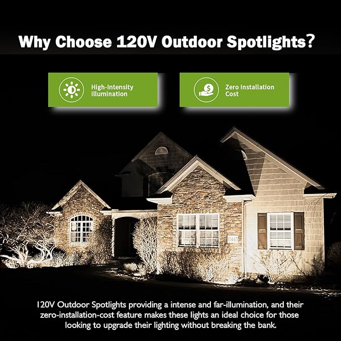 Outdoor Spotlight Cool White 6000K, 10W LED Spot Lights Outdoor for Yard Garden Tree, 120V Plug in Landscape Lighting with IP65 Waterproof for Halloween Christmas Decor, 4 Pack