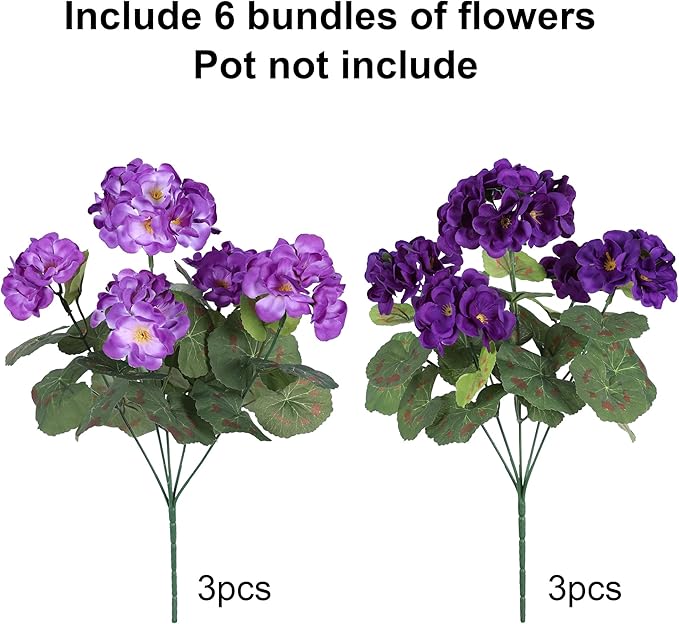 Artificial Geranium Fake Flowers for Outdoors Decoration, 6 Bundles Silk Geraniums Flower UV Resistant Look Real Faux Plants for Front Door Garden Porch Planter Patio Balcony Yard Indoor Home, Mix