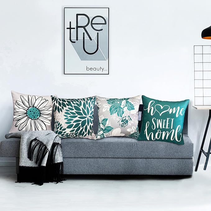 Decorative Throw Pillow Covers Set of 4 Green Pillow Covers 20x20 inch Throw Pillow Cases Linen Square Pillow Case,Modern Farmhouse Outdoor Pillow Covers for Couch Sofa Living Room Bed