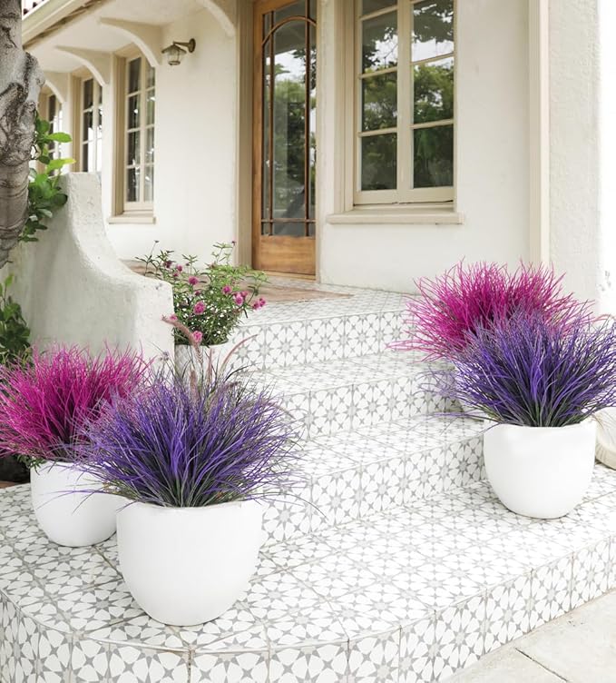 RECUTMS Fake Outdoor Plants, Fake Plants Artificial Grass Plants Fake Bushes Faux Shrubs Wheat Grass Purplish Red Artificial Plants Outdoor UV Resistant for Garden Porch Yard Home Decor(Purple)