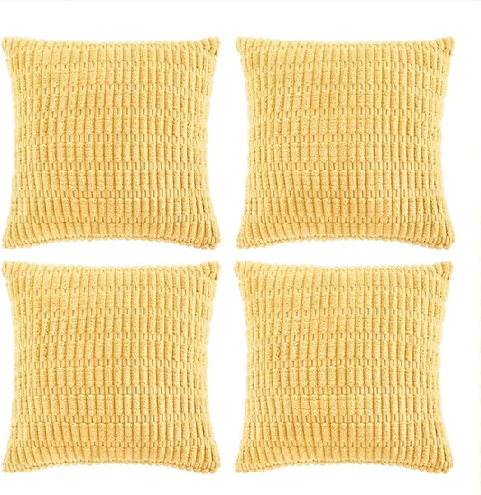 Fancy Homi 4 Packs Yellow Big Decorative Throw Pillow Covers 24x24 Inch for Living Room Couch Bed Sofa, Fall Farmhouse Boho Home Decor, Soft Striped Corduroy Square Cushion Case 60x60 cm