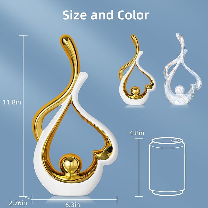Gold Decor for Living Room, Abstract Sculptures Home Decor, Ceramic Statue Coffee Table Decor, Heart Shape Table Centerpieces for Dining Room, Modern White Sculpture Decor