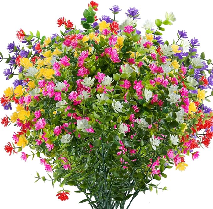 24PCS Artificial Eucalyptus Plants,Fake Boxwood Shrubs UV Resistant No Fade Faux Plastic Greenery for Wedding Bridal Bouquet Indoor Outdoor Home Garden Kitchen Office Table Vase(Mix Color)