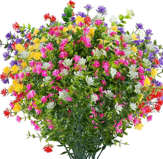 24PCS Artificial Eucalyptus Plants,Fake Boxwood Shrubs UV Resistant No Fade Faux Plastic Greenery for Wedding Bridal Bouquet Indoor Outdoor Home Garden Kitchen Office Table Vase(Mix Color)