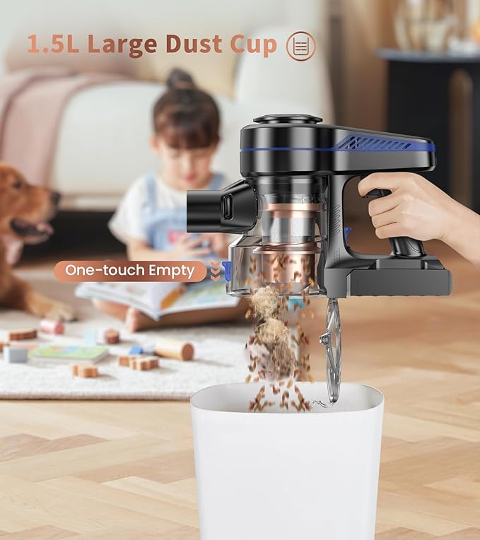 NADALY Cordless Vacuum Cleaner, Powerful Stick Vacuum with 45min Runtime, Anti-Tangle Vacuum Cleaners for Home, 1.5L Dust Cup, Rechargeable Wireless Vacuum for Hardwood Floor Carpet Pet Hair