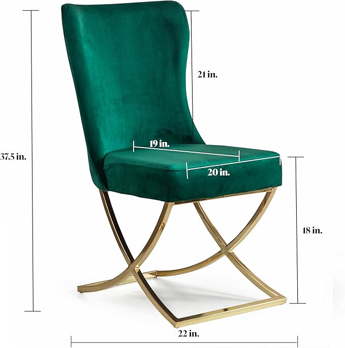 Ottomanson Royal Dining Chairs Set of 6 – Upholstered Tufted Microfiber, Assembled, Gold Metal Legs, Beech Wood Frame, 350 lb Capacity, Green