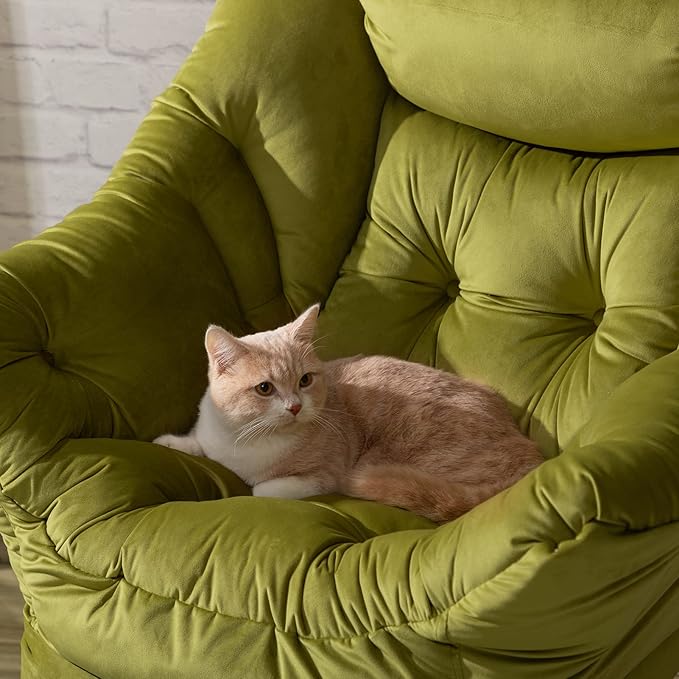 HollyHOME Modern Fabric Large Lazy Chair, Accent Oversized Comfy Reading Chair, Thick Padded Cozy Lounge Chair with Armrest, Steel Frame Leisure Sofa Chair for Living Room, Bedroom, Dorm, Army Green