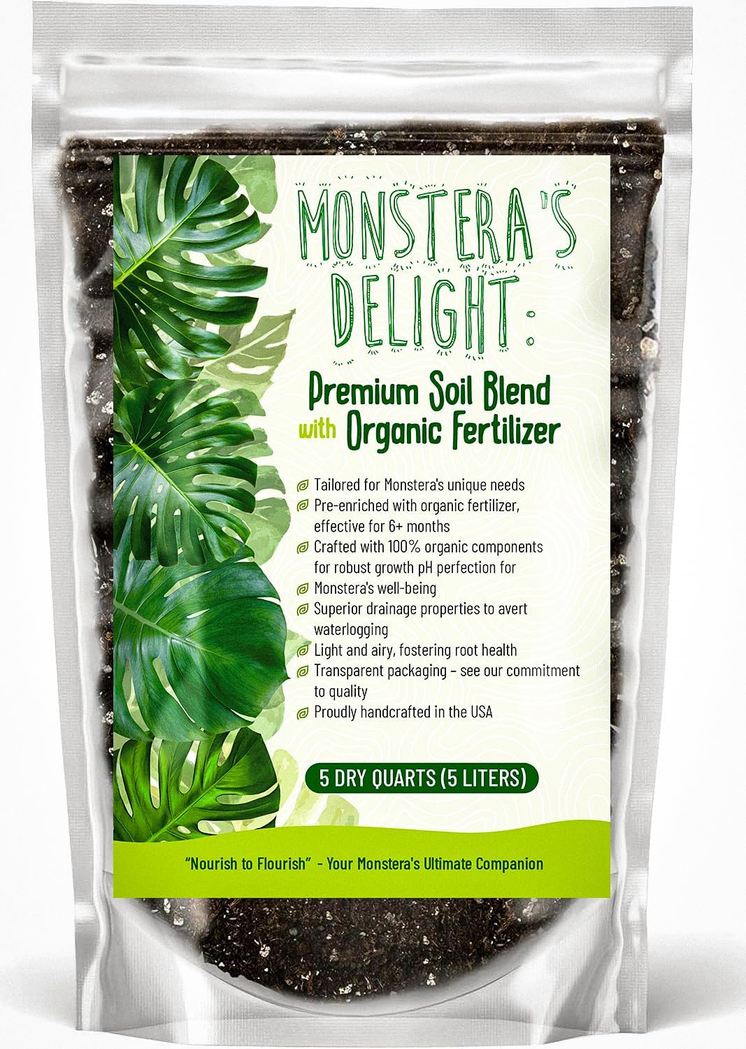 Monstera Potting Soil Mix – Organic, Fast-Draining, Chunky Soil with Coconut Coir & New Zealand Bark for Indoor Plants – Premium Fertilizer for Monstera Deliciosa, Albo & More (5 quarts)