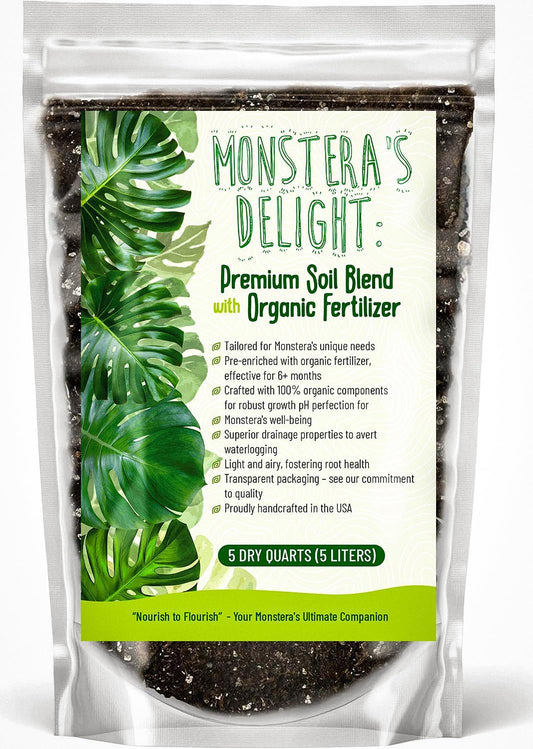 Monstera Potting Soil Mix – Organic, Fast-Draining, Chunky Soil with Coconut Coir & New Zealand Bark for Indoor Plants – Premium Fertilizer for Monstera Deliciosa, Albo & More (5 quarts)