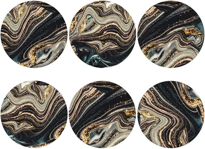 Black Gold Marble Style Coasters Set of 6 Coasters for Drinks Absorbent Double-Sided Leather PVC Coaster for Tabletop Protection Coffee Table Decor Ideal for Home Decor House Warming Gifts