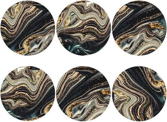 Black Gold Marble Style Coasters Set of 6 Coasters for Drinks Absorbent Double-Sided Leather PVC Coaster for Tabletop Protection Coffee Table Decor Ideal for Home Decor House Warming Gifts