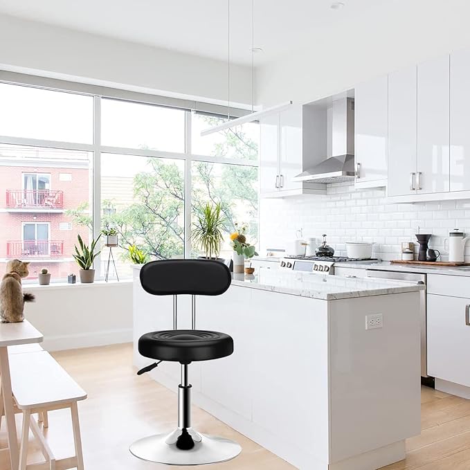 QiCheng&LYS Round Office Stool - Adjustable Height Sit Stand Stool, 360 Swivel, for Office, Home, Kitchen - Black with Backrest