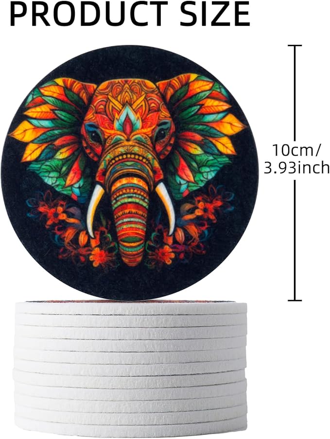 Trillionn 12 Pack Felt Cup Coasters for Drink, Absorbent Coasters for Coffee, Animal Pattern Design