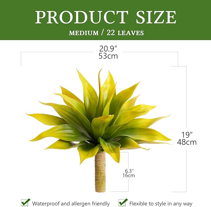 Artificial Flowers for Outdoors Artificial Agave 22'' Fake Plants Faux Agave Artificial Plants Outdoor Fake Flowers Outdoor Faux Plants Indoor Uv Resistant Artificial Plants (Yellow 2pcs)