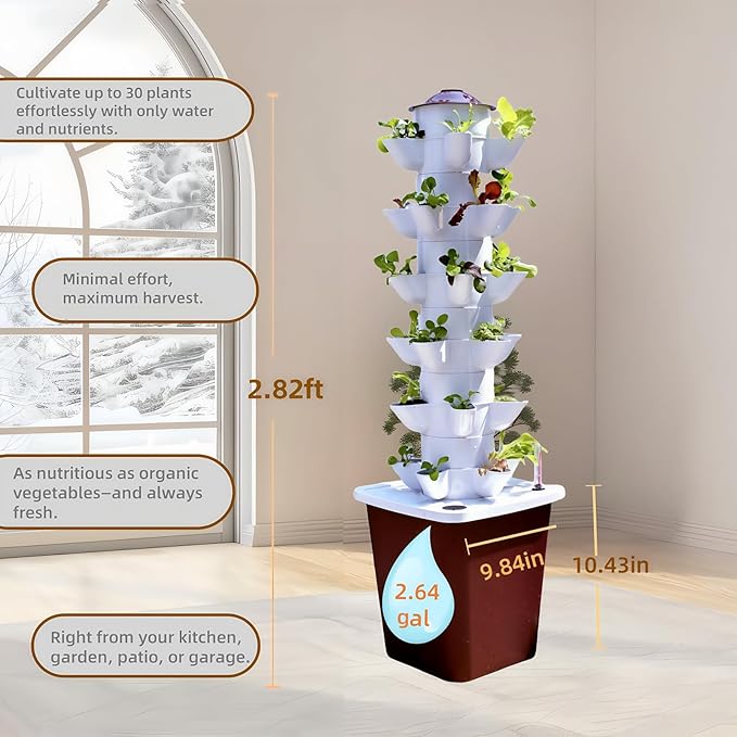 Hydroponics Growing System kit, Vertical hydroponic Garden ，Outdoor Indoor hydroponics Growing System，Lettuce Grow Tower,Pump System, Auto Timer, 30 Pods,Gardening Gift