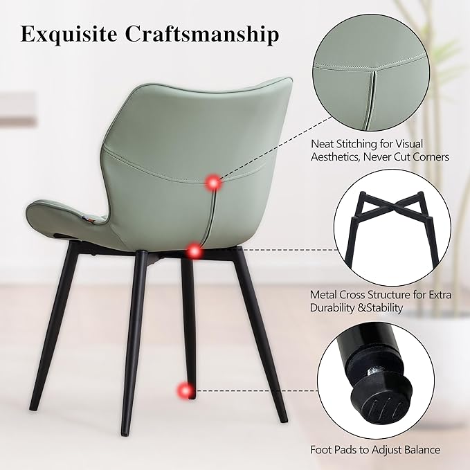 YOUNIKE Dining Chairs Set of 2, Upholstered Faux Leather Dining Room Chairs with Wing Back and Metal Legs, Mint Green
