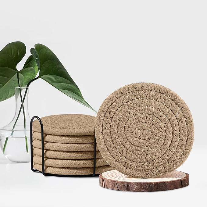 Cute Coaster Set of 6 Pcs, Super Absorbent Drink Coaster for Desk and Worktop Protection (Brown, 4.3 Inches)