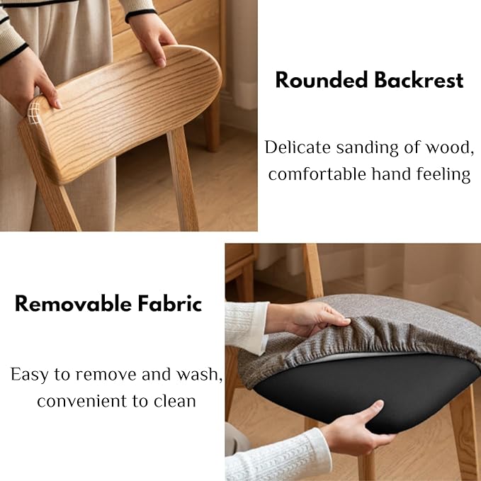 100% Solid Oak Wood Dining Chairs,Mid Century Modern Dining Chairs with Upholstered Cushion,Kitchen,Dining Room Chairs Set of 4 (4, Original Color Grey Upholstery)