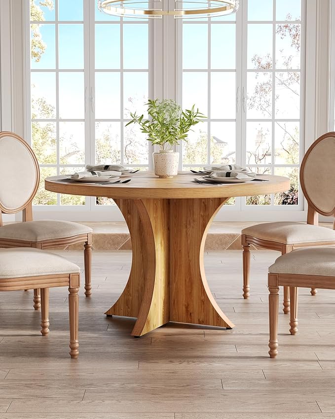 LITTLE TREE Round Dining Table for 4-6, 47.24 Inches Kitchen Table with Spacious Tabletop, Brown