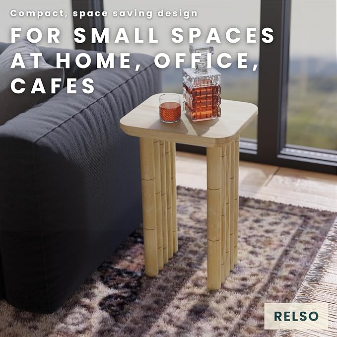 Bambos End Table | Sold Mango Wood Bedside Table, Natural Finish Side Table for Living Room, Bedroom, Entryway | Handcrafted Nightstand, Easy Assembly, Bamboo Inspired Legs, Compact, Boho Accent Table