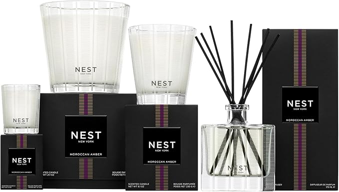 NEST New York Scented 3-Wick Candle, Moroccan Amber - 21.2 oz - Up to 100-Hour Burn Time - Reusable Glass Vessel
