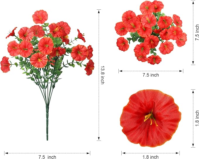 Fake Mums Fall Artificial Flowers Plants for Outdoors Autumn Decoration, 12 Bundles Silk Morning Glory with Eucalyptus Realistic UV Resistant Faux Mums for Outside Planter Yard Garden Home Indoor, Mix