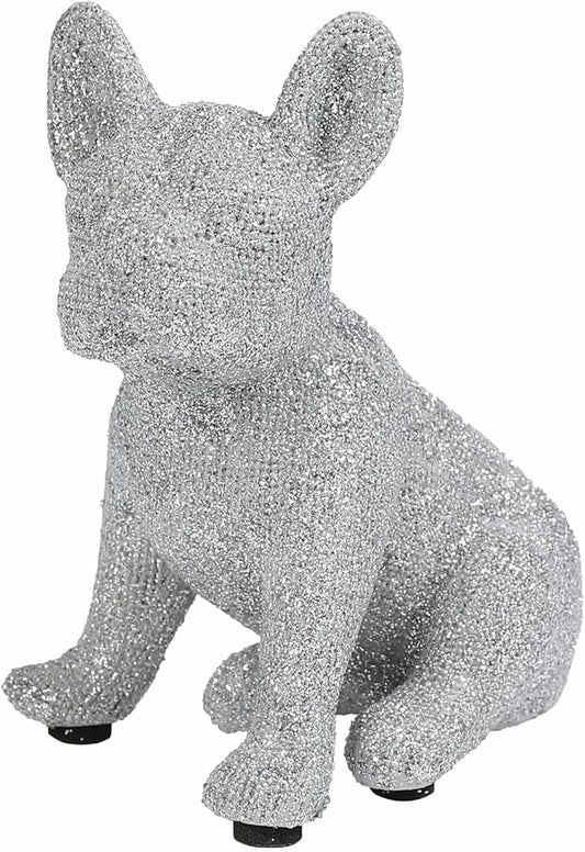 French Bulldog Statue,Resin Sparkly Frenchie Dog Sculpture Decor for Home Living Room Office Bedroom Shelf Desktop Decorations,French Bulldog Gifts for Men and Women,Silver