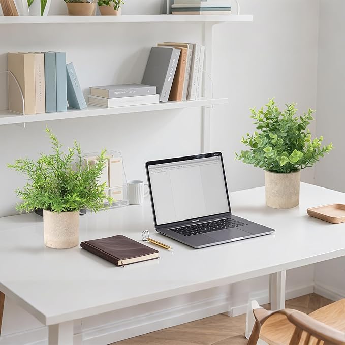 ALAGIRLS 4 Pack Small Fake Plants, 10" Artificial Plants Indoor Eucalyptus/Rosemary/Succulents, Small Faux Plants in Pulp Pot for Bathroom Bedroom Kitchen Office Living Room Decor