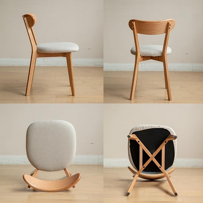 100% Solid Oak Wood Dining Room Chairs - Practical Kitchen Chairs - Wood Chair for Dining Room, Kitchen (4, Natural with White Cushion)